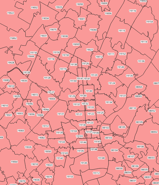 ZCTAs in Philly after union with Congressional Districts