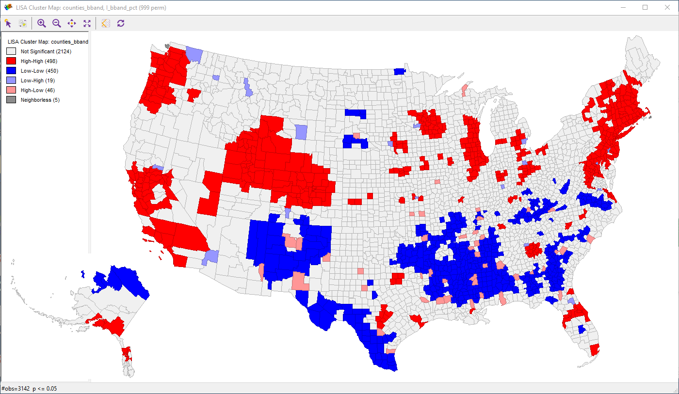 LISA map of Broad Band Subscription by Household