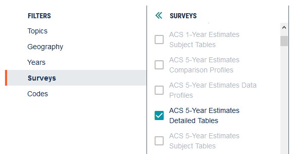 filter by survey
