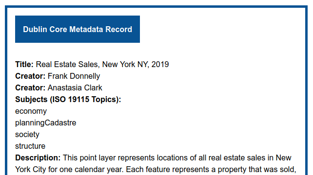 XML Metadata Record with CSS Styling