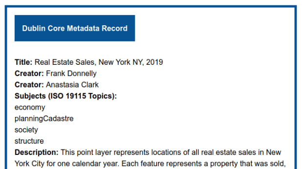 XML Metadata Record with CSS Styling