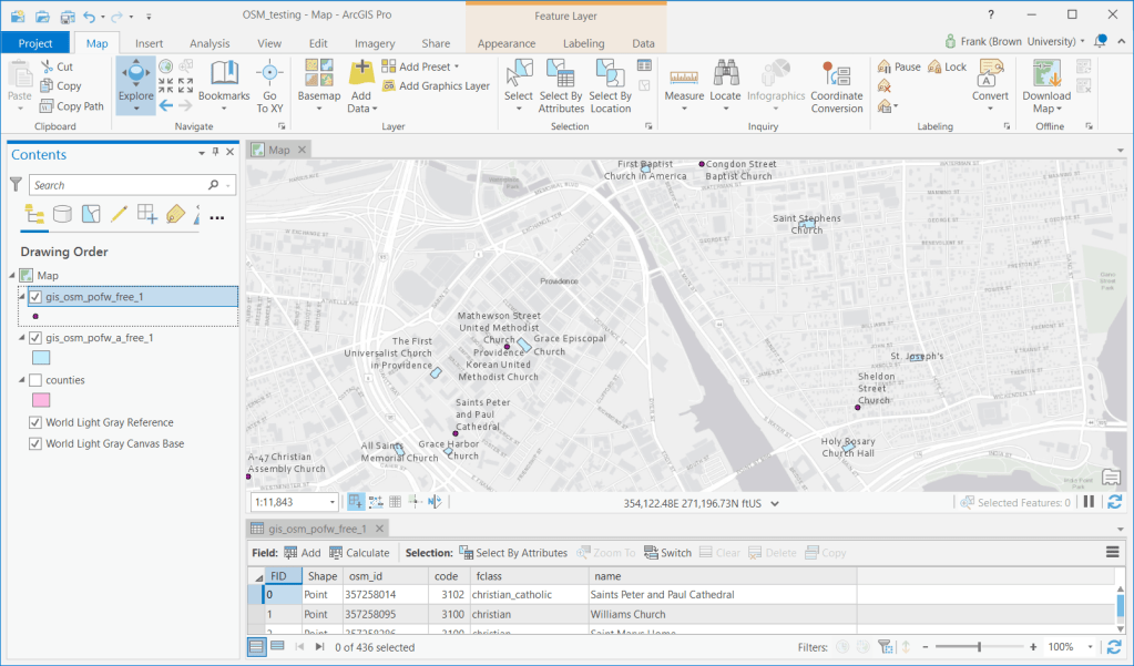 ArcGIS Pro with OSM Places of Worship from Geofabrik