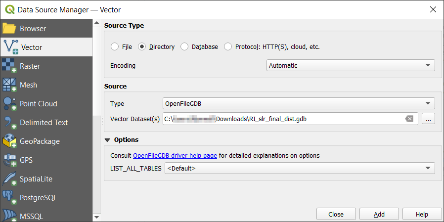 Adding a File Geodatabase in QGIS