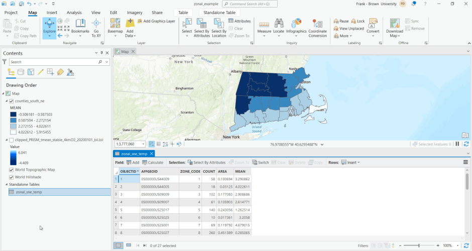 ArcGIS Zonal Statistics Result