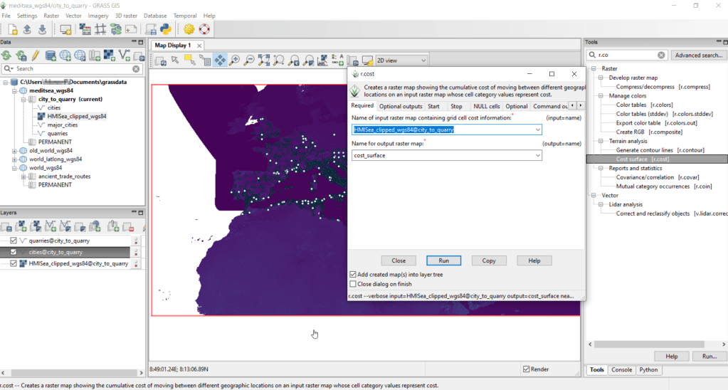 GRASS GIS GUI and r.cost