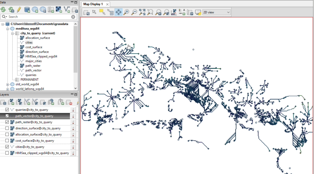 Least cost path output in GRASS GIS