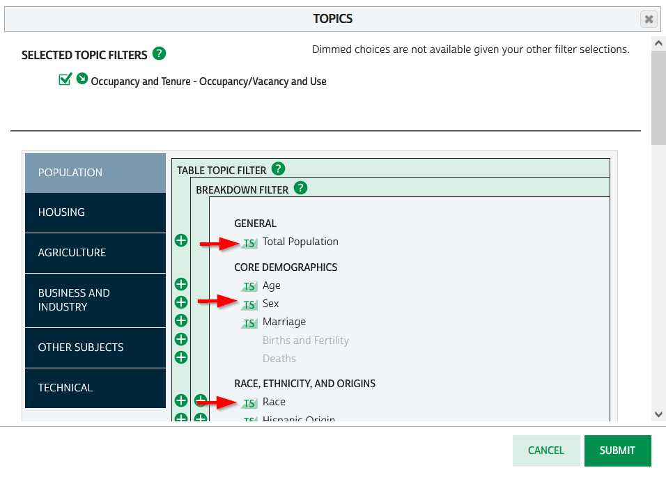 NHGIS Time Series flags in topics filter