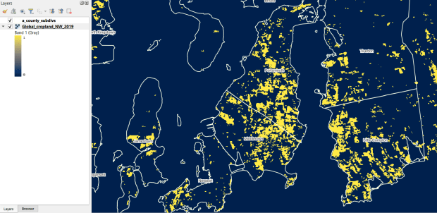 GLAD cropland in Rhode Island