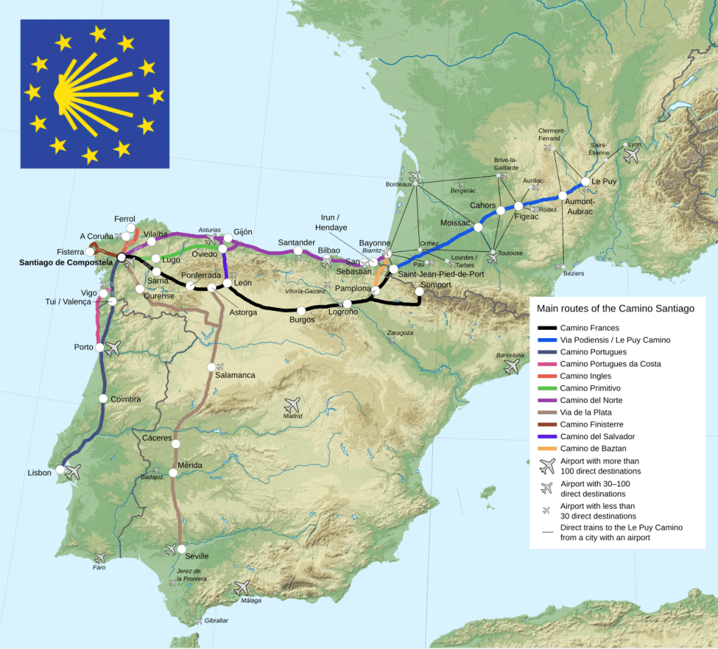 Map of the Primary Camino Routes