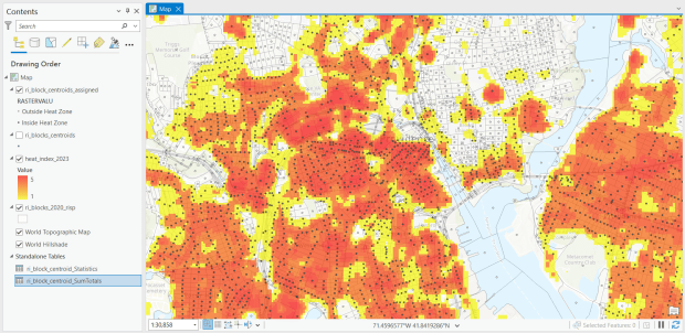Urban Heat Severity Index in Providence with census blocks