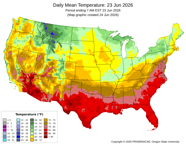 PRISM temperature map