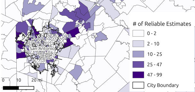 Map of San Antonio Showing Reliable Estimates by census tract